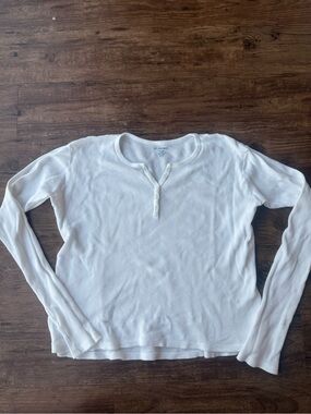 St. George (Brandy Melville) Long-Sleeve White Ribbed Henley Top